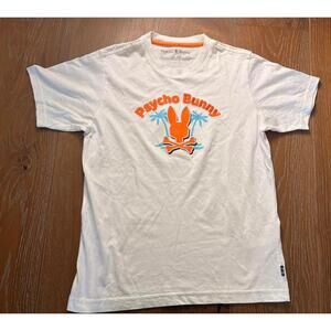 Psycho Bunny White 100% Pima Cotton Graphic Logo T-Shirt Casual Cool 14-16 Youth